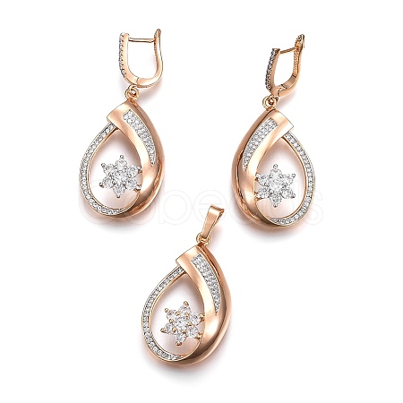 Brass Micro Pave Cubic Zirconia Jewelry Sets SJEW-F189-12KCG-1