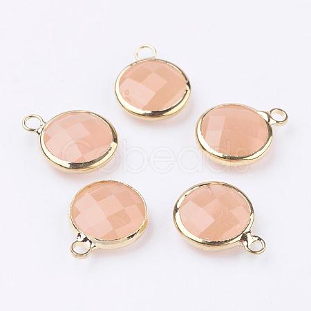 Golden Tone Brass Glass Flat Round Charms GLAA-M003-A-20G-1