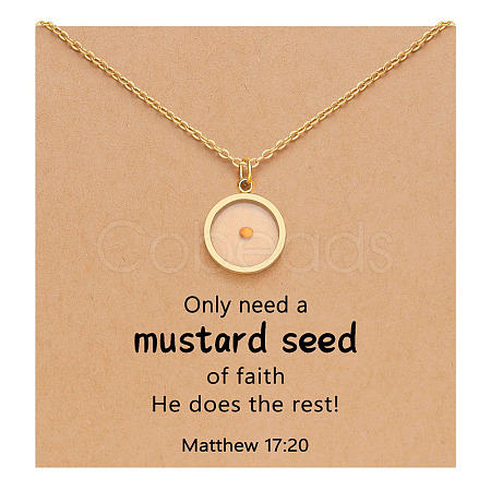 Flat Round 201 Stainless Steel Mustard Seed Pendant Necklaces for Women WG511AE-09-1