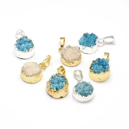 Flat Round Dyed Natural Druzy Agate Pendants G-F229-18-1
