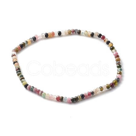 Faceted Rondelle Natural Multicolor Tourmaline Beads Stretch Bracelets BJEW-JB06383-11-1