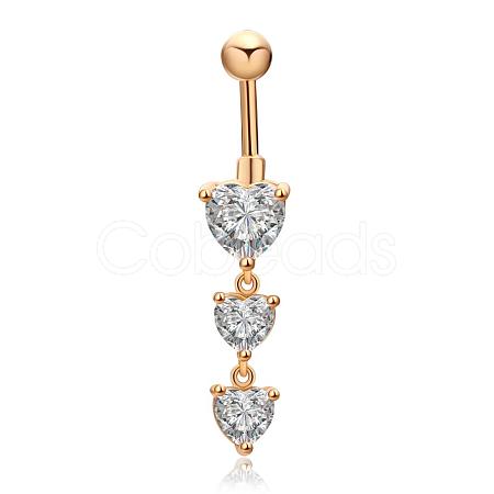 Real 18K Gold Plated Brass Cubic Zirconia Navel Ring Navel Ring Belly Rings AJEW-EE0001-18-1