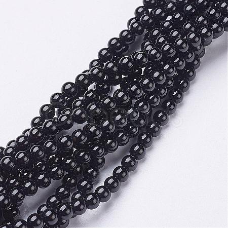 Natural Black Onyx Round Beads Strands GSR4mmC097-1