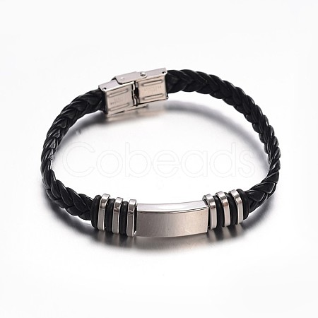 Jewelry Black Color PU Leather Cord Bracelets BJEW-G467-14-1