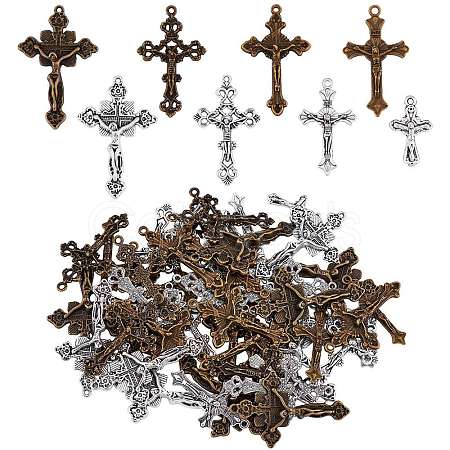 64Pcs 8 Style Tibetan Style Alloy Pendants FIND-SZ0002-81-1