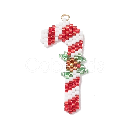 Christmas Themed Glass Seed Beaded Pendants PALLOY-MZ00868-04-1