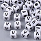 White Opaque Acrylic Beads, Horizontal Hole, Cube with Black Alphabet, Letter.V, 4~5x4~5x4~5mm, Hole: 1.8mm, about 6470~6500pcs/500g