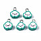 Handmade Polymer Clay Charms, with Platinum Plated Iron Loop, Cloud with Smile, Light Sea Green, 11~14x9~11.5x4mm, Hole: 1.8mm