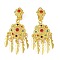 Bohemia Zinc Alloy Rhinestone Clip-on Earrings, Golden Tone Tassel Chandelier Earrings for Women, Colorful, 64x26.5mm