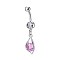 Piercing Jewelry, Brass Cubic Zirconia Navel Ring, Navel Ring Belly Rings, with 304 Stainless Steel Bar, Lead Free & Cadmium Free, Leaf, Platinum, Pearl Pink, 38x11.5mm, Bar Length: 3/8"(10mm), Bar: 14 Gauge(1.6mm)