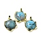 Natural Apatite Pendants, Rack Plating Golden Plated Brass Nuggets Charms, Cadmium Free & Lead Free, 23.5x19x6.5mm, Hole: 2.5x5.5mm