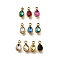 304 Stainless Steel Pendants, with Rhinestone, Real 18K Gold Plated, Ion Plating(IP), Teardrop, Mixed Color, 10.5x5.5x0.5mm, Hole: 1.8mm