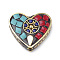 Handmade Indonesia Beads, with Brass Findings, Heart, Golden, Colorful, 28x31.5x9mm, Hole: 2mm