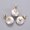 Natural Cultured Freshwater Pearl Pendants, with Brass Findings, Nuggets with Heart, Long-Lasting Plated, Golden, 15~27x11~16x6~12mm, Hole: 4x2.5mm