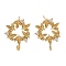 Brass Micro Pave Cubic Zirconia Studs Earring Findings, Long-Lasting Plated, Lead Free & Cadmium Free, Leaf, Real 18K Gold Plated, 17x13mm, Hole: 1.4mm, Pin: 12x0.7mm