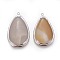 Natural Agate Pendants, with Brass Findings, teardrop, Platinum, 47~53x26~32x6mm, Hole: 1.8mm