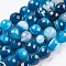 Natural Striped Agate/Banded Agate Beads Strands, Round, Faceted, Dyed, Dodger Blue, 6mm, Hole: 1mm, about 62pcs/strand, 14.5 inch(37cm)