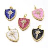 Golden Brass Micro Pave Clear Cubic Zirconia Enamel Pendants ZIRC-A017-02G-RS-1