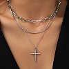304 Stainless Steel Cross Pendant 3 Layer Necklaces for Women NJEW-F343-02P-2