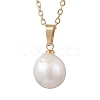 Natural Baroque Pearl Keshi Pearl Round Pendant 304 Stainless Steel Cable Chain Necklaces NJEW-JN05893-2