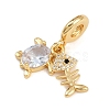Brass Pave Clear Cubic Zirconia European Dangle Charms KK-N271-44G-2