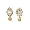 Oval Brass Micro Pave Clear Cubic Zirconia Stud Earring Findings KK-C107-07G-1