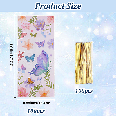 100Pcs Butterfly Printed OPP Cellophane Candy Packaging Bags ABAG-WH20005-40-1