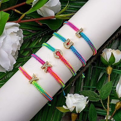 Crystal Rhinestone Initial Braided Bead Bracelet BJEW-SW00037-01-1