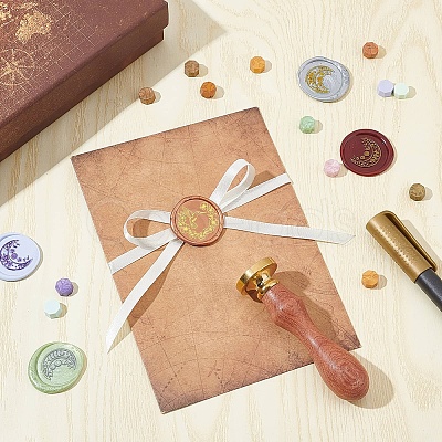 Brass Wax Seal Stamp with Wood Handle AJEW-WH0412-0037-1