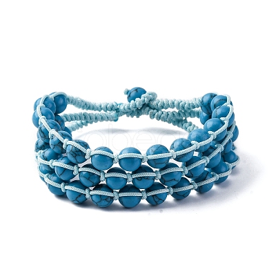 Synthetic Turquoise Round Beaded Multi-strand Bracelets for Men Women BJEW-G743-02F-1