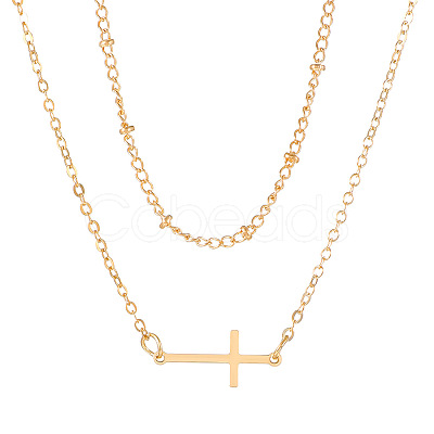 Alloy Sideways Cross Double Layer Necklaces for Women WH-WGC4E94-01-1