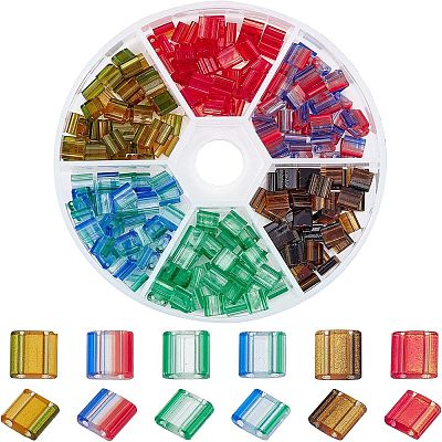 240Pcs 6 Colors 2-Hole Glass Seed Beads SEED-NB0001-24-1
