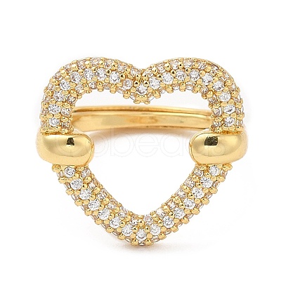 Clear Cubic Zirconia Hollow Heart Adjustable Ring RJEW-M148-04G-1