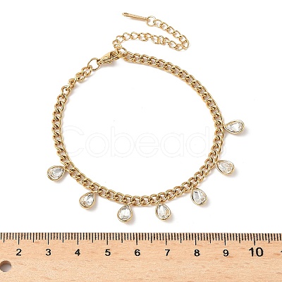 304 Stainless Steel Rhinestone Teardrop Charm Bracelets BJEW-V011-01G-04-1