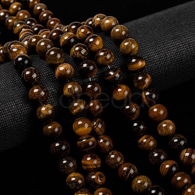 Natural Grade AB Tiger Eye Round Beads Strands G-O047-02-10mm-1