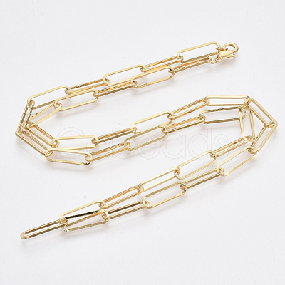 Brass Flat Oval Paperclip Chain Necklace Making MAK-S072-07B-G-1