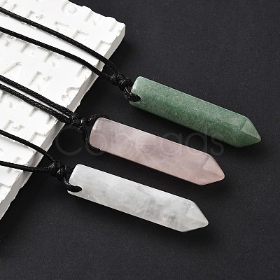 Natural & Synthetic Mixed Gemstone Faceted Bullet Pendant Waxed Cord Necklaces NJEW-Q030-01A-1