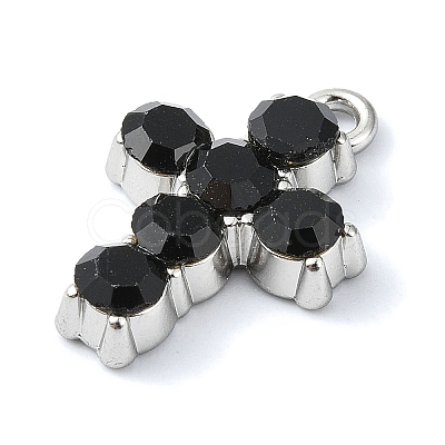 Rack Plating Alloy with Black Rhinestone Pendants FIND-Z051-04P-03-1