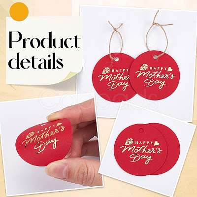 100Pcs Mother's Day Flat Round Gold Stamp Word Happy Mother' Day Hanging Tag DIY-SP0003-88B-1