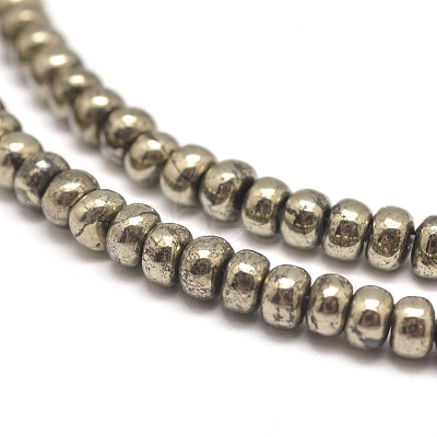 Rondelle Natural Pyrite Beads Strands G-I126-12-4x3mm-1