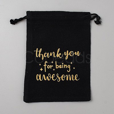 Jute Cloth Drawstring Bags with Gold Stamping Thank You for Being ABAG-WH0063-094-1
