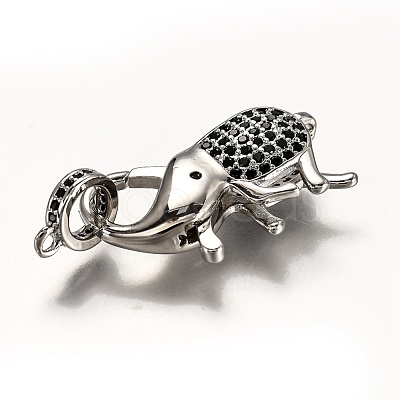 Brass Micro Pave Black Cubic Zirconia Lobster Claw Clasps ZIRC-I052-05P-1