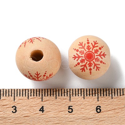 Printed Wood European Beads WOOD-Z002-08H-1