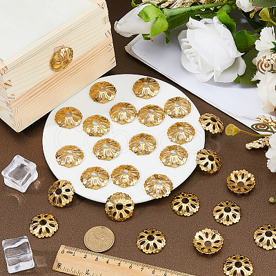30Pcs Brass Bead Caps KK-FH0008-34G-1