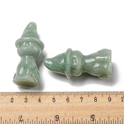 Natural Green Aventurine Carved Healing Cat with Witch Hat Figurines DJEW-D012-07F-1