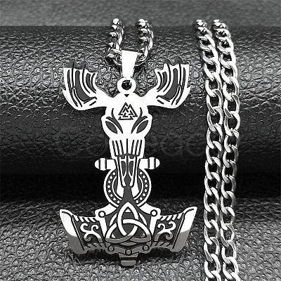 201 Stainless Steel Viking Mjolnir Thor Hammer Pendant Twisted Chain Necklaces for Men NJEW-S440-05AS-1