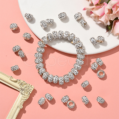80Pcs Polymer Clay Rhinestone European Large Hole Beads with Silver Color Plated Brass Cores FPDL-LT0001-02E-1