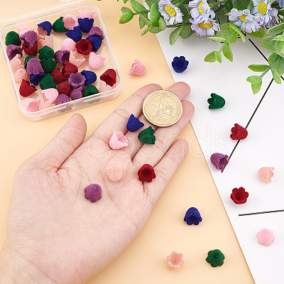 60Pcs 6 Colors Flocky Acrylic Beads MACR-PH0001-55-1
