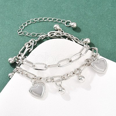Iron Figaro & Paperclip Chain Double Layers Bracelets Link Bracelets for Women BJEW-A156-01P-1