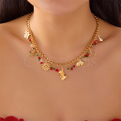 Alloy Rhinestone with Enamel & Plastic Christmas Pendant Bib Necklaces FS-WG99102-06-1